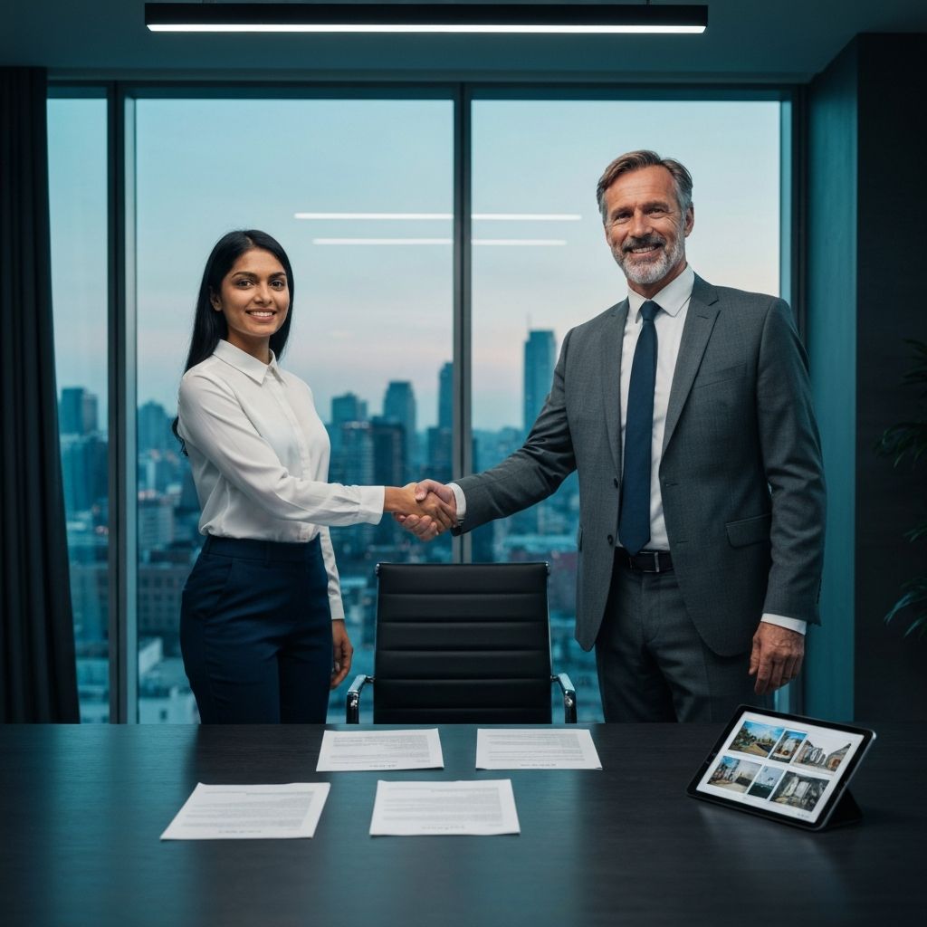 Real estate professionals closing a deal
